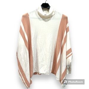 Alfani Striped Batwing Turtleneck Sweater Pink White XXL